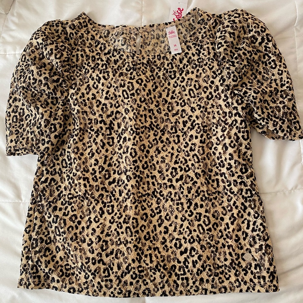 Justice lace cheetah print blouse